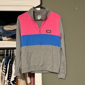 Pink and Blue Colorblock Quarter-Zip Sweatshirt